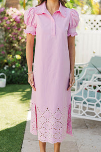 Somewhere Special Pink Embroidered Midi Dress