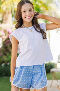 Girls: What Comes Next Blue Bow Print Athletic Shorts