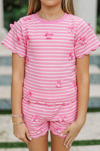Girls: Bright & Breezy Pink Striped S/S Set