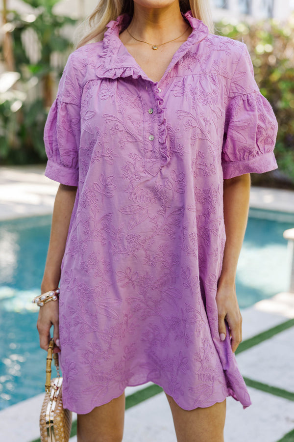 Turn Up The Charm Lavender Embroidered Dress