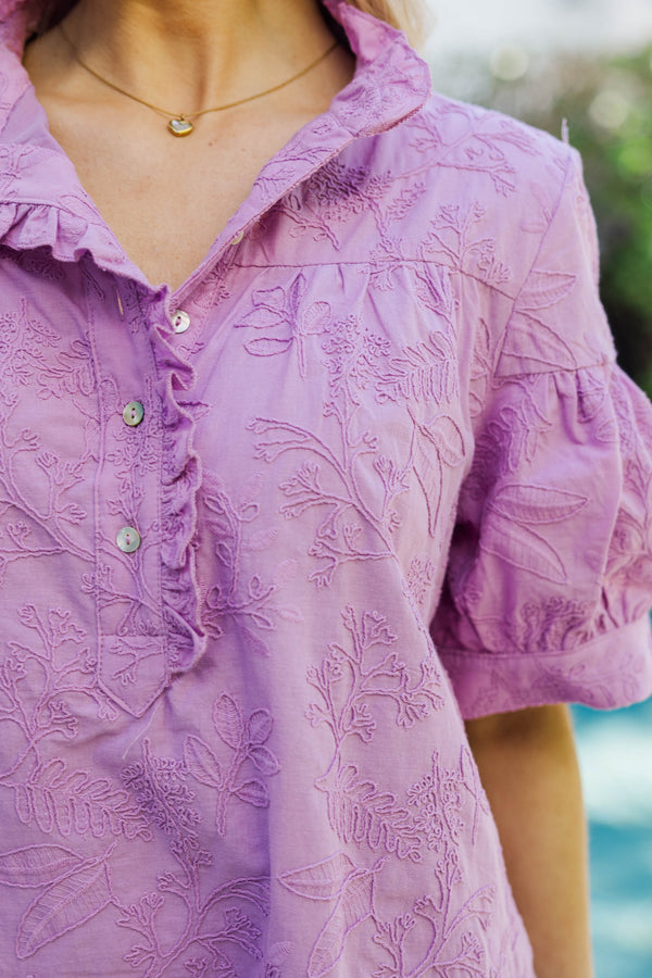 Turn Up The Charm Lavender Embroidered Dress