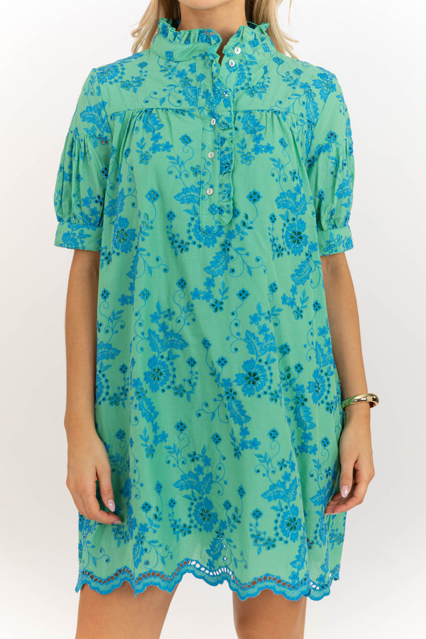 Turn Up The Charm Green Embroidered Dress