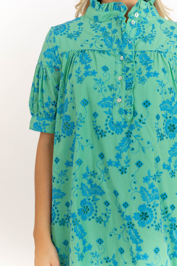 Turn Up The Charm Green Embroidered Dress