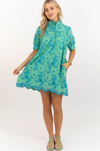 Turn Up The Charm Green Embroidered Dress