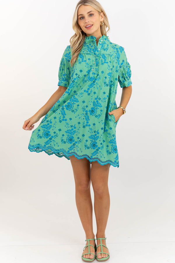Turn Up The Charm Green Embroidered Dress, Medium - The Mint Julep Boutique | Women's Boutique Clothing