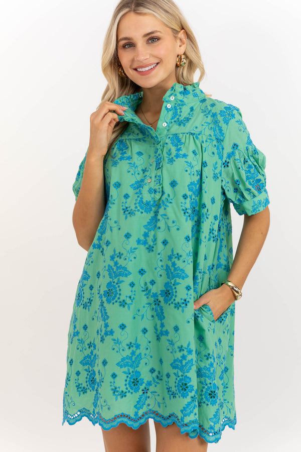 Turn Up The Charm Green Embroidered Dress