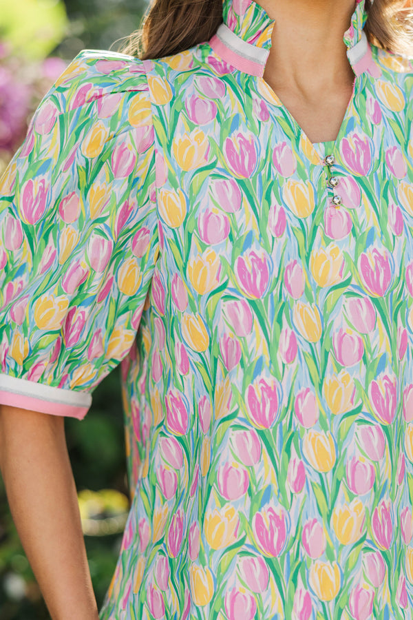 Forever A Favorite Green Tulip Floral Button Blouse