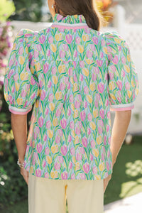 Forever A Favorite Green Tulip Floral Button Blouse