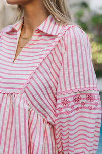 Cheerful Charm Pink Striped Blouse