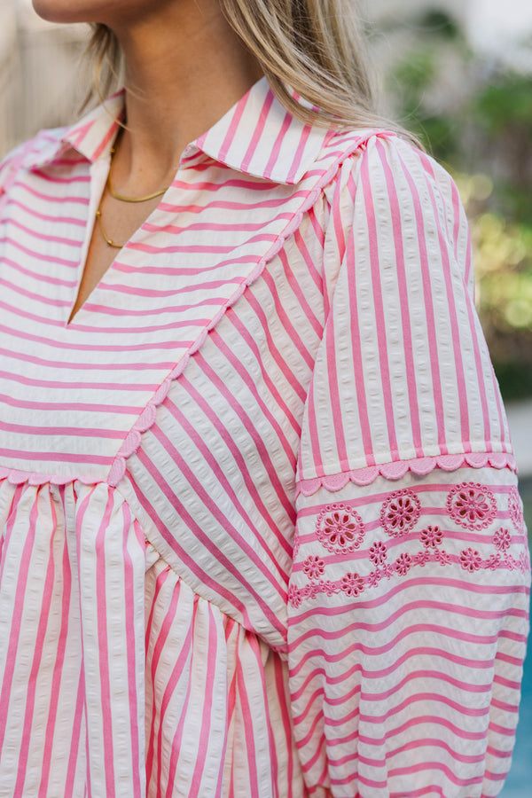 Cheerful Charm Pink Striped Blouse