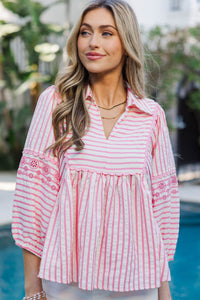 Cheerful Charm Pink Striped Blouse