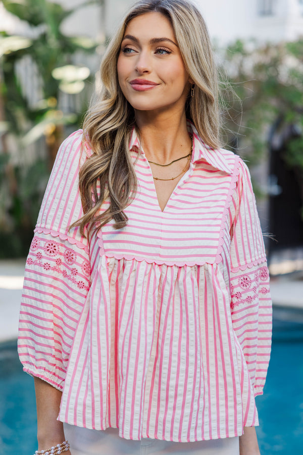 Cheerful Charm Pink Striped Blouse