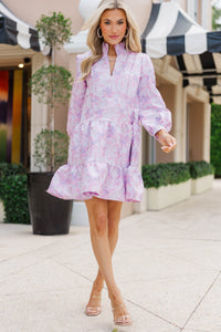 Always On My Mind Lavender/Pink Brocade Babydoll Dress