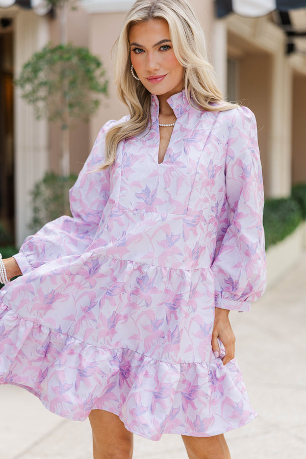 Always On My Mind Lavender/Pink Brocade Babydoll Dress