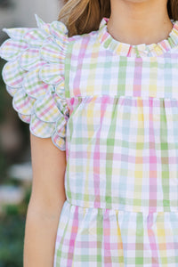 Girls: The Holland Yellow Gingham Scalloped Dress