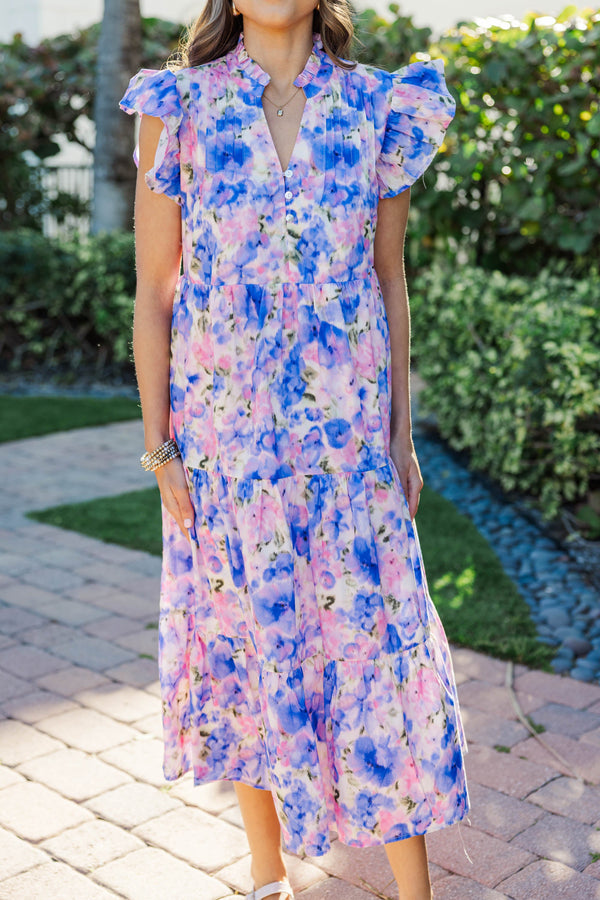 Real Love Purple Watercolor Midi Dress