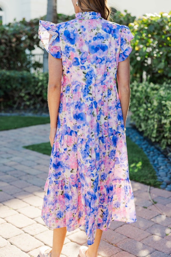 Real Love Purple Watercolor Midi Dress