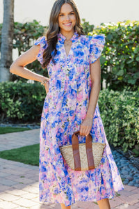 Real Love Purple Watercolor Midi Dress
