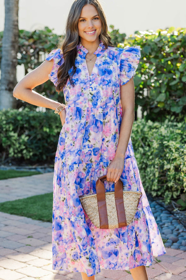 Real Love Purple Watercolor Midi Dress