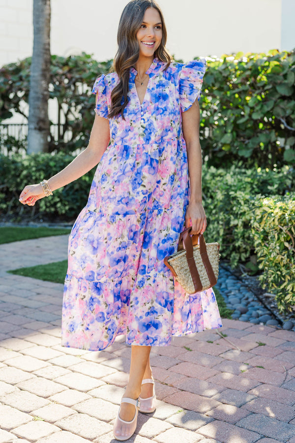 Real Love Purple Watercolor Midi Dress