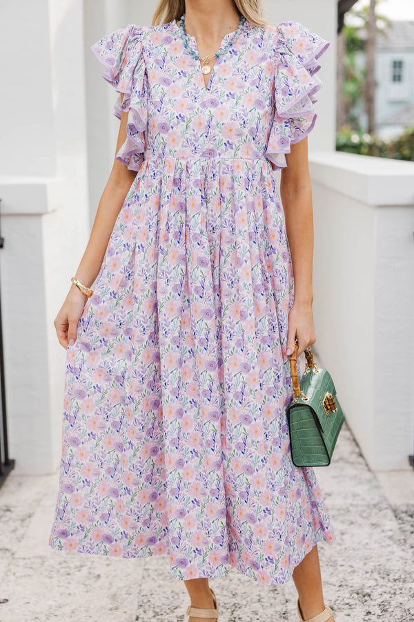Stay Consistent Lavender Ditsy Floral Midi Dress