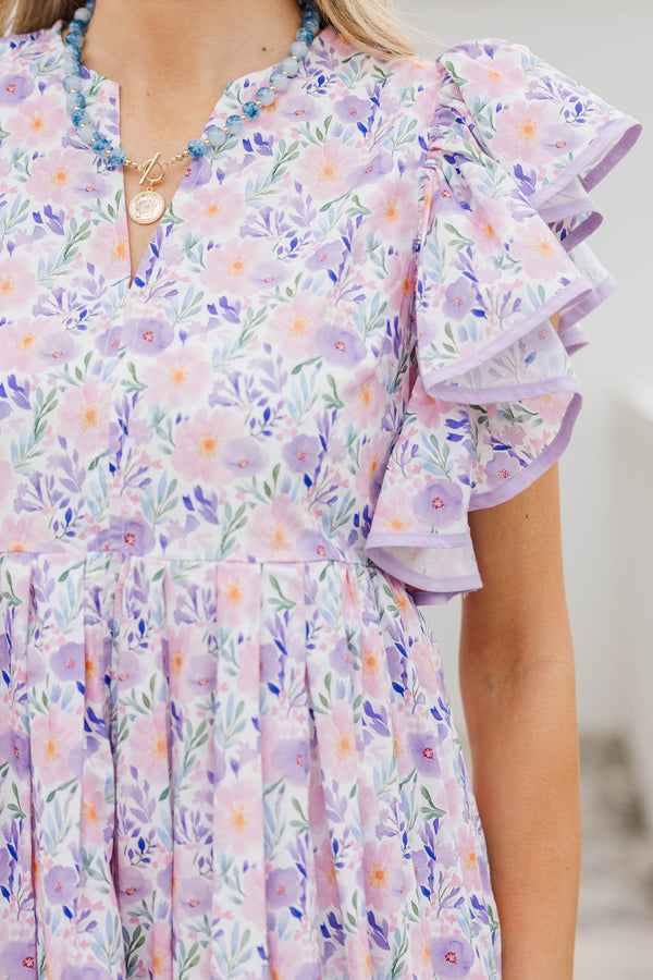 Stay Consistent Lavender Ditsy Floral Midi Dress