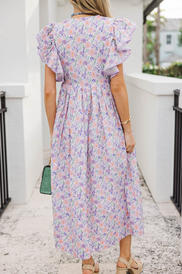 Stay Consistent Lavender Ditsy Floral Midi Dress