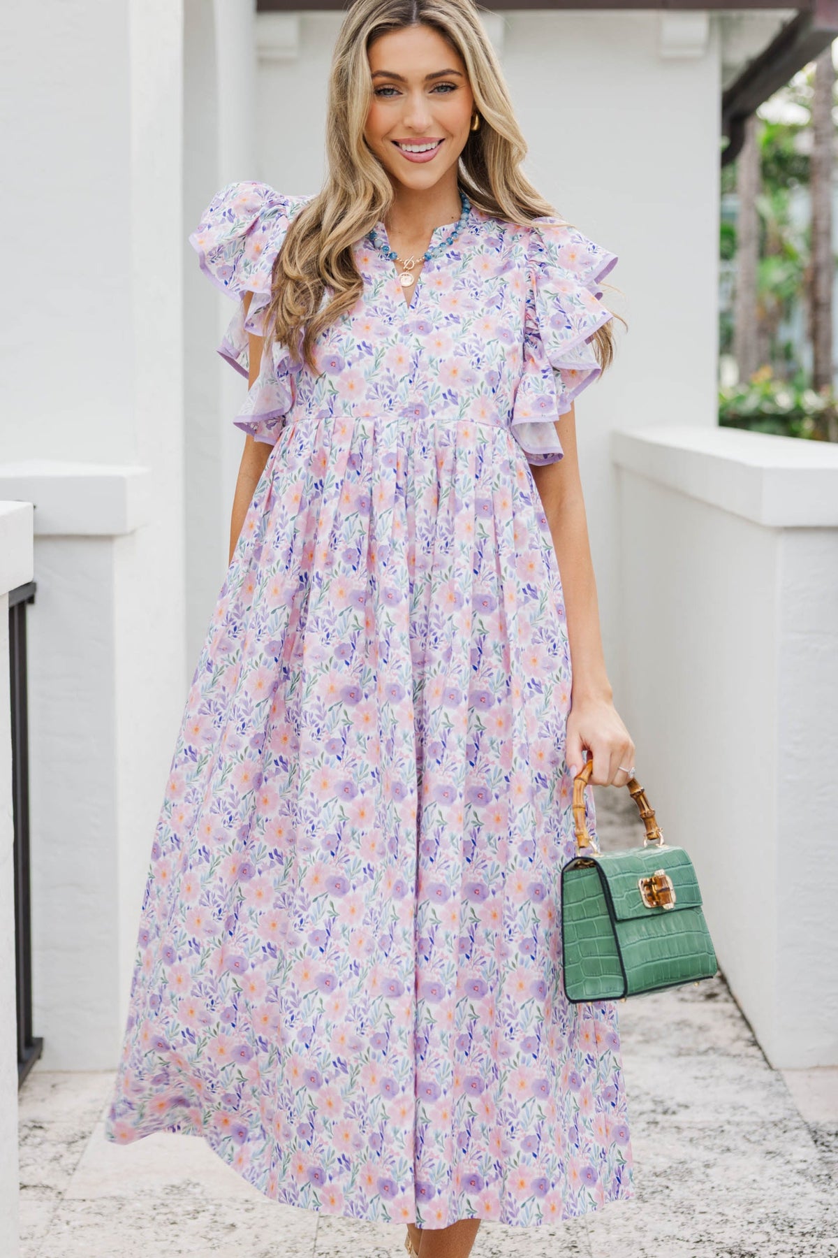 Stay Consistent Lavender Ditsy Floral Midi Dress – Shop the Mint