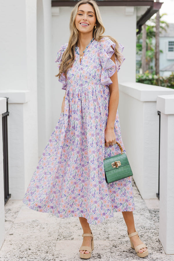 Stay Consistent Lavender Ditsy Floral Midi Dress
