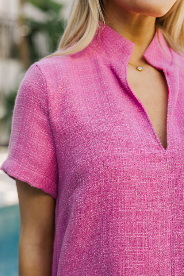 The Latest Fuchsia Tweed Dress