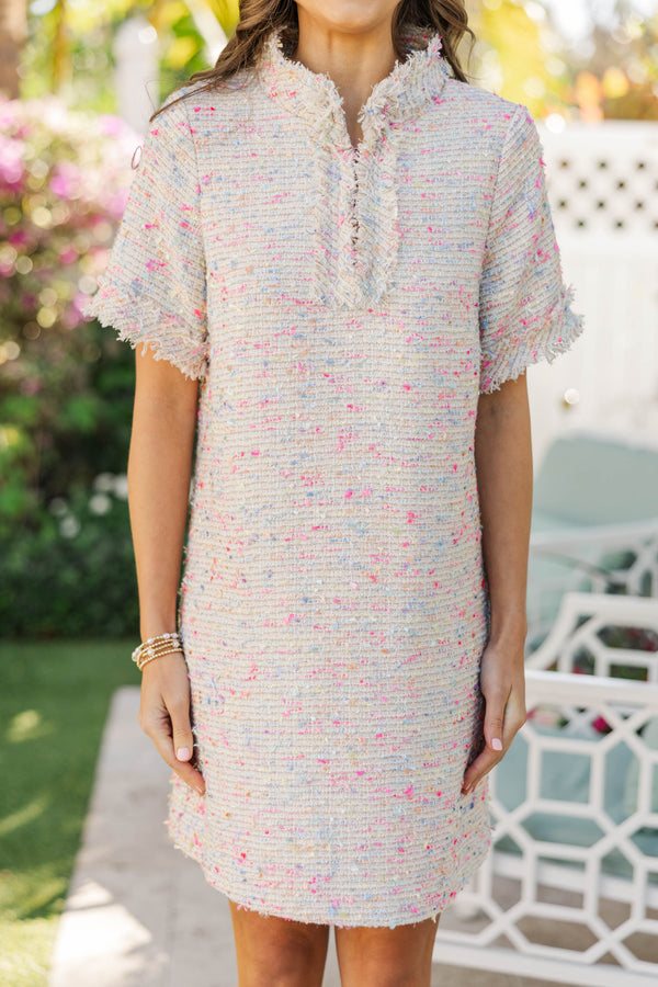 The Reaction Pink Multi Tweed Fringe Dress – Shop the Mint