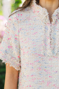 The Reaction Pink Multi Tweed Fringe Dress