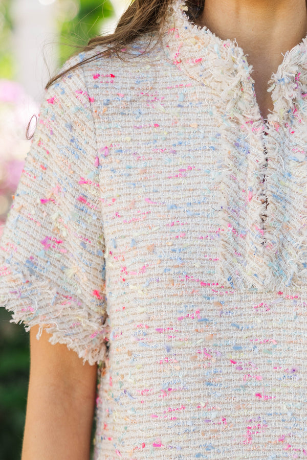 The Reaction Pink Multi Tweed Fringe Dress – Shop the Mint