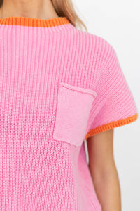 Light Touch Pink Scalloped Short Sleeve Sweater