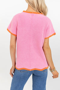 Light Touch Pink Scalloped Short Sleeve Sweater
