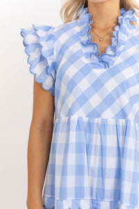 Worth Repeating Light Blue Gingham Midi Dress
