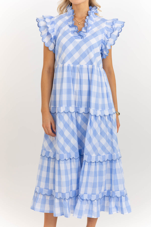 Worth Repeating Light Blue Gingham Midi Dress
