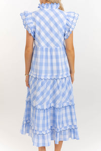 Worth Repeating Light Blue Gingham Midi Dress