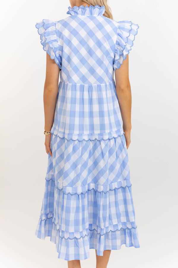 Worth Repeating Light Blue Gingham Midi Dress, Medium - The Mint Julep Boutique