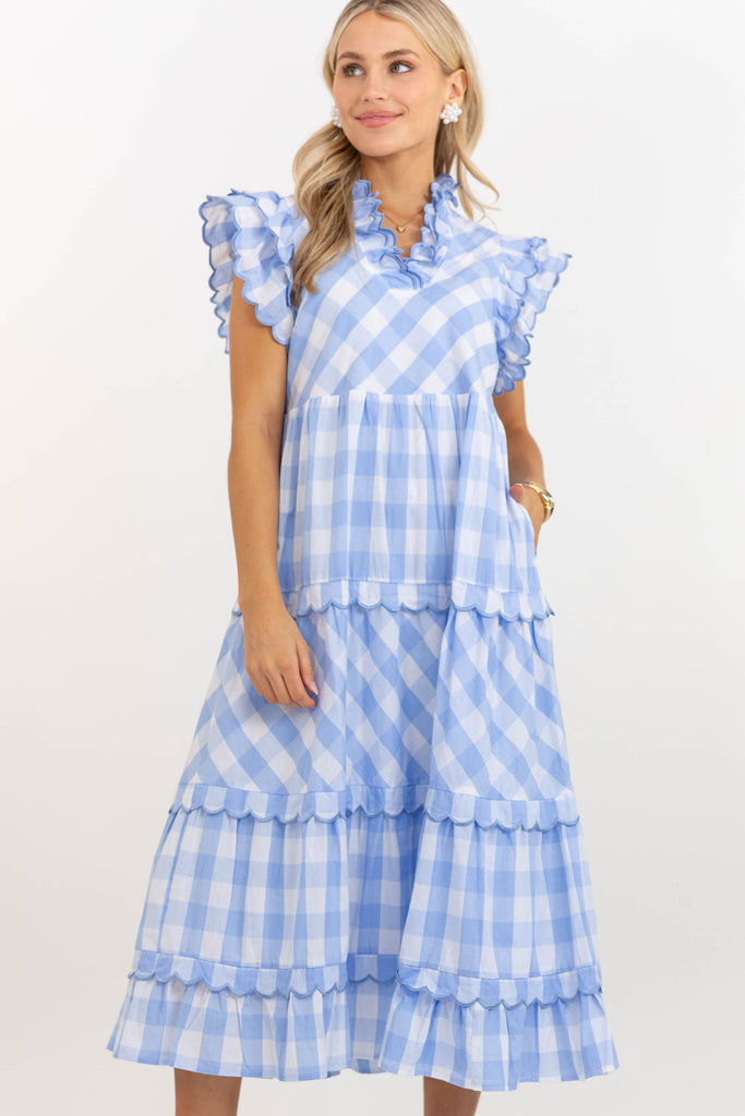 Worth Repeating Light Blue Gingham Midi Dress – Shop the Mint