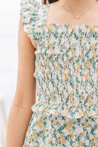 Girls: All For You Green Floral Smocked Jumpsuit