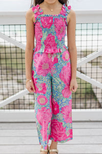 Girls: Little Trendsetter Purple Ditsy Floral Smocked Jumpsuit