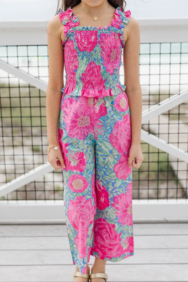 Girls: Little Trendsetter Purple Ditsy Floral Smocked Jumpsuit