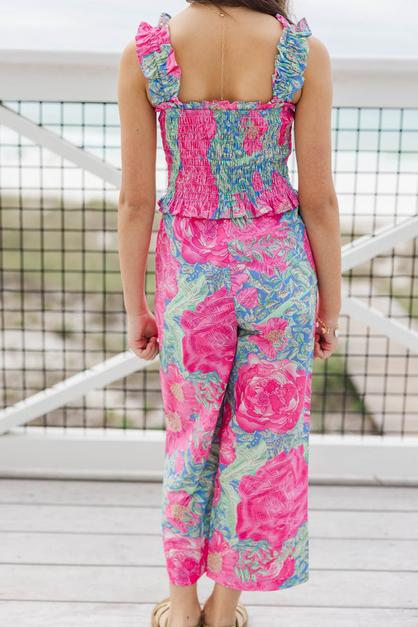 Girls: Little Trendsetter Purple Ditsy Floral Smocked Jumpsuit
