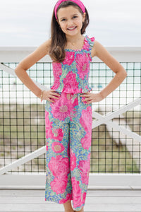 Girls: Little Trendsetter Purple Ditsy Floral Smocked Jumpsuit