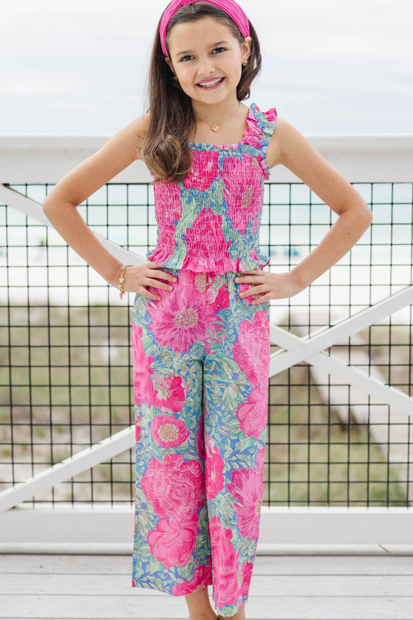 Girls: Little Trendsetter Purple Ditsy Floral Smocked Jumpsuit