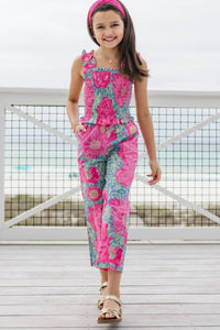 Girls: Little Trendsetter Purple Ditsy Floral Smocked Jumpsuit