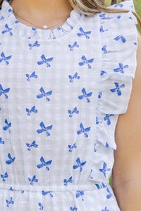 Girls: The Alana Light Blue Bow Print Jumpsuit