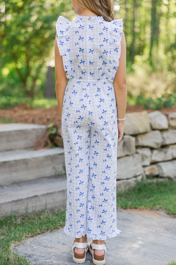 Girls: The Alana Light Blue Bow Print Jumpsuit