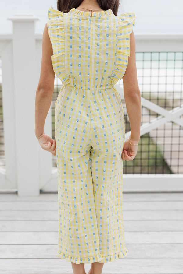 Girls: The Alana Yellow Gingham Jumpsuit